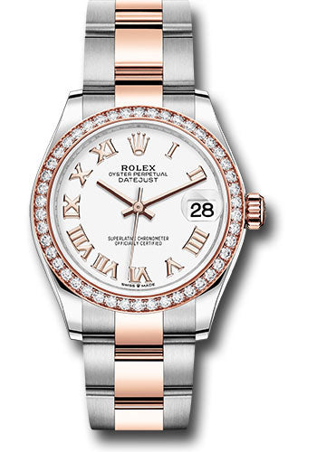 Rolex Steel and Everose Gold Datejust - 31 MM - Oyster Bracelet - 46 Diamond Bezel - White Roman Dial - 278381RBR wro