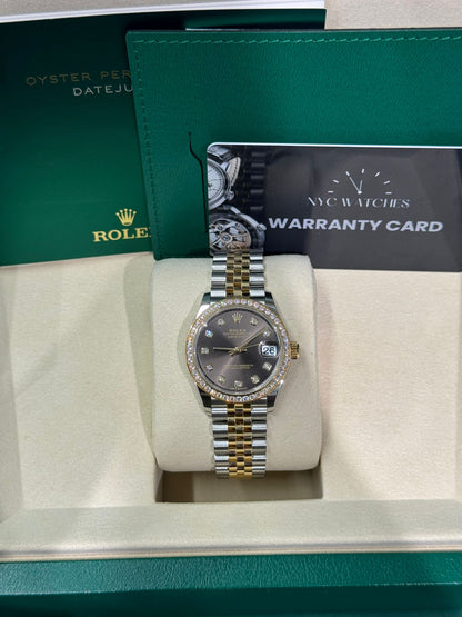 Rolex Steel and Yellow Gold Datejust - 31 MM - Jubilee Bracelet - Diamond Bezel - Dark Grey Diamond Dial - 278383RBR-0022