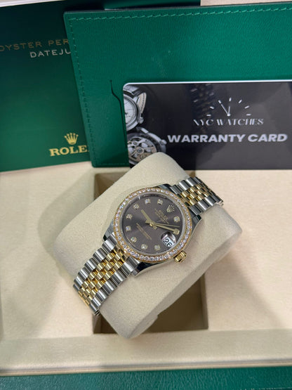 Rolex Steel and Yellow Gold Datejust - 31 MM - Jubilee Bracelet - Diamond Bezel - Dark Grey Diamond Dial - 278383RBR-0022