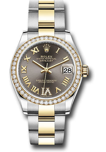 Rolex Steel and Yellow Gold Datejust - 31 MM - Oyster Bracelet - Diamond Bezel - Dark Grey Diamond Roman Six Dial - 278383RBR dkgdr6o