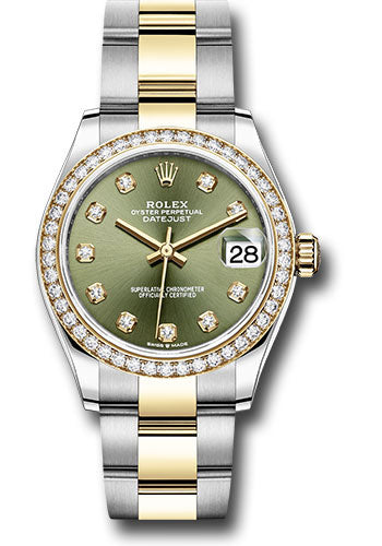 Rolex Steel and Yellow Gold Datejust - 31 MM - Oyster Bracelet - Diamond Bezel - Olive Green Diamond Dial - 278383RBR ogdo