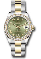 Rolex Steel and Yellow Gold Datejust - 31 MM - Oyster Bracelet - Diamond Bezel - Olive Green Diamond Roman Six Dial - 278383RBR-0015