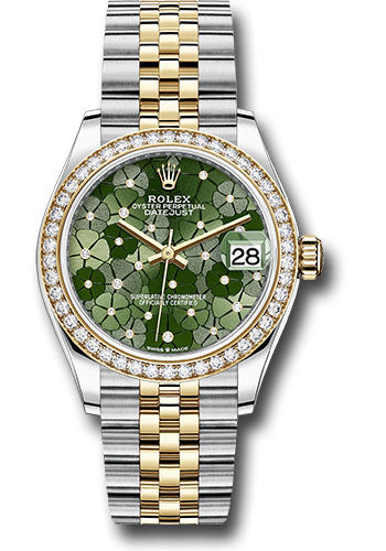 Rolex Steel and Yellow Gold Datejust - 31 MM - Jubilee Bracelet - Diamond Bezel - Olive Green Floral Motif Diamond 6 Dial - 278383rbr ogflomdj