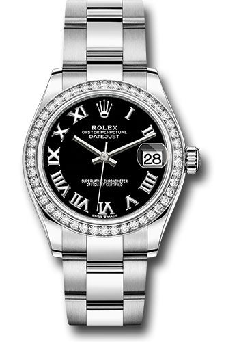 Rolex Steel and White Gold Datejust - 31 MM - Oyster Bracelet - Diamond Bezel - Black Roman Dial - 278384RBR bkro