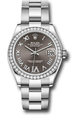 Rolex Steel and White Gold Datejust - 31 MM - Oyster Bracelet - Diamond Bezel - Dark Grey Roman Diamond 6 Dial - 278384RBR-0031
