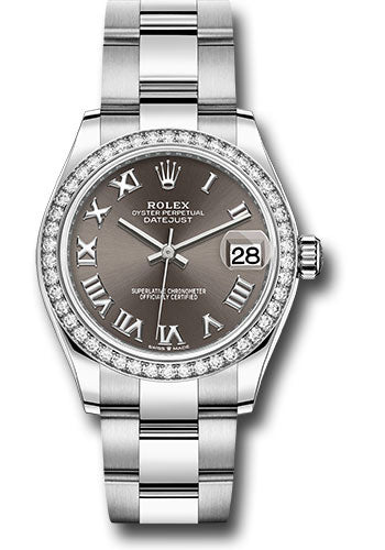 Rolex Steel and White Gold Datejust - 31 MM - Oyster Bracelet - Diamond Bezel - Dark Grey Roman Dial - 278384RBR dkgro