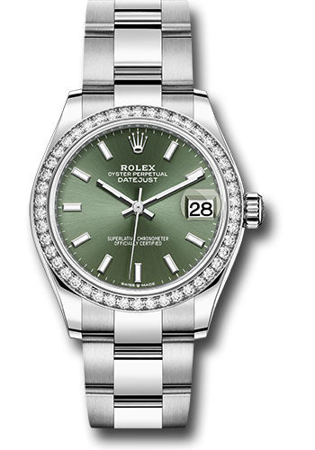 Rolex Steel and White Gold Datejust - 31 MM - Oyster Bracelet - Diamond Bezel - Mint Green Index Dial - 278384RBR mgio