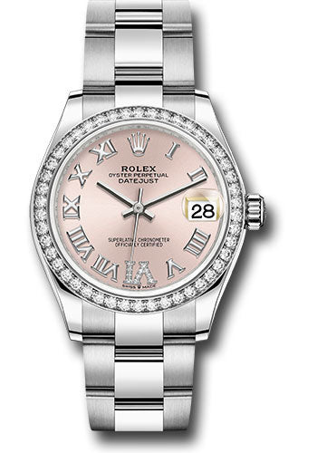 Rolex Steel and White Gold Datejust - 31 MM - Oyster Bracelet - Diamond Bezel - Pink Roman Diamond 6 Dial - 278384RBR pdr6o