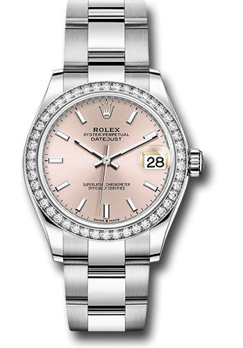 Rolex Steel and White Gold Datejust - 31 MM - Oyster Bracelet - Diamond Bezel - Pink Index Dial - 278384RBR pio