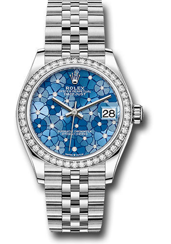 Rolex Steel and White Gold Datejust - 31 MM - Jubilee Bracelet - Diamond Bezel - Azzurro Blue Floral Motif Diamond Dial - 278384rbr azflomdj