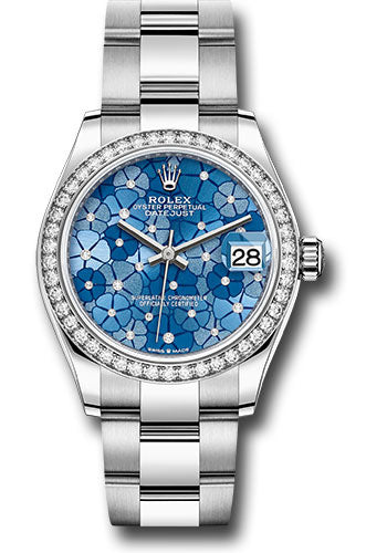 Rolex Steel and White Gold Datejust - 31 MM - Oyster Bracelet - Diamond Bezel - Azzurro Blue Floral Motif Diamond Dial - 278384rbr azflomdo