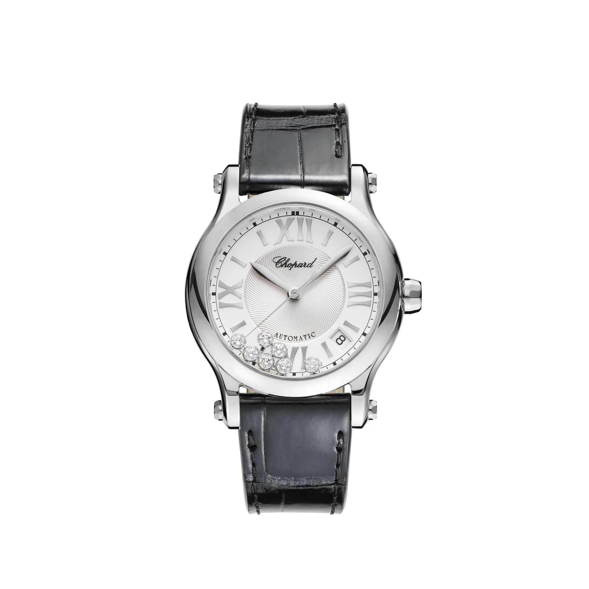 Chopard Happy Sport Stainless Steel 36 MM - Black Leather Strap - White Diamond Dial - 278559-3001