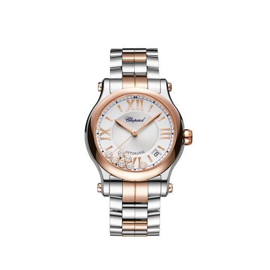 Chopard Happy Sport Stainless Steel and Rose Gold 36 MM - Stainless Steel and Rose Gold Bracelet - White Diamond Dial - 278559-6026