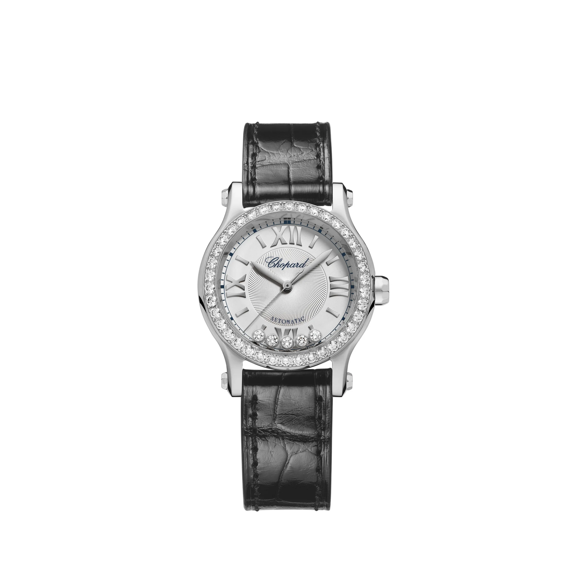 Chopard Happy Sport Stainless Steel 30 MM - Black Alligator Strap - White Diamond Dial - 278573-3013