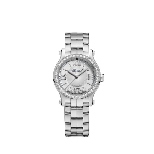 Chopard Happy Sport Stainless Steel 30 MM - Stainless Steel Bracelet - Diamond Bezel - White Diamond Dial - 278573-3014