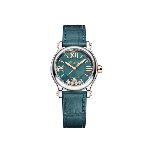 Chopard Happy Sport - Stainless Steel and Rose Gold - 30 MM - Teal Alligator Strap - Teal Dial - 278573-3030