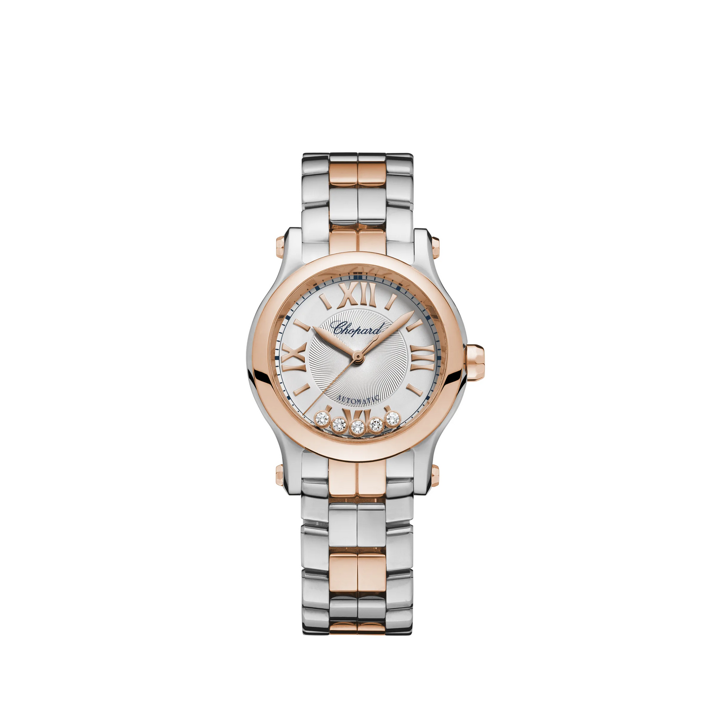 Chopard Happy Sport Stainless Steel and Rose Gold 30 MM - Stainless Steel and Rose Gold Bracelet - White Diamond Dial - 278573-6017