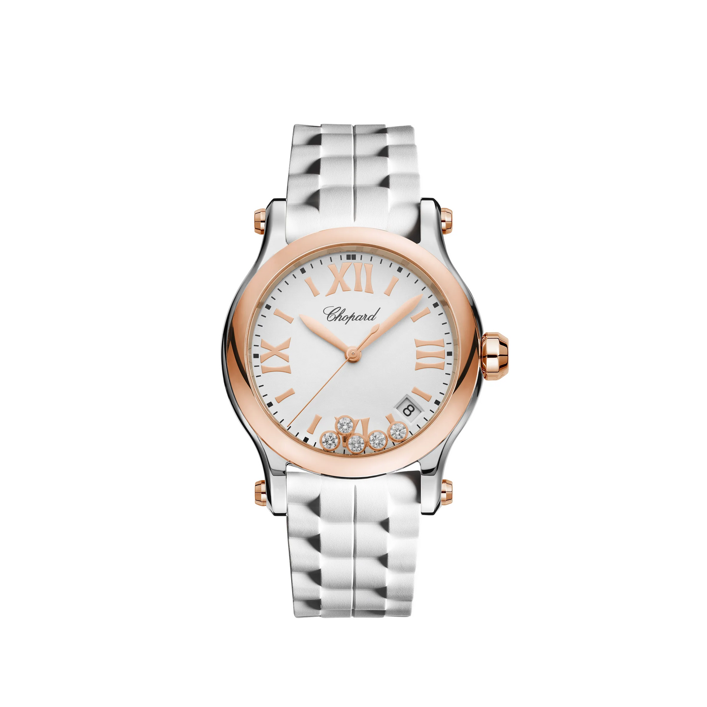 Chopard Happy Sport Stainless Steel and Rose Gold 36 MM - Stainless Steel Bracelet - Diamond Bezel -  White Diamond Dial - 278582-6001