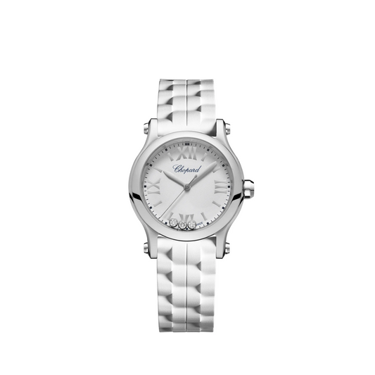 Chopard Happy Stainless Steel 30 MM - White Strap - White Diamond Dial - 278590-3001