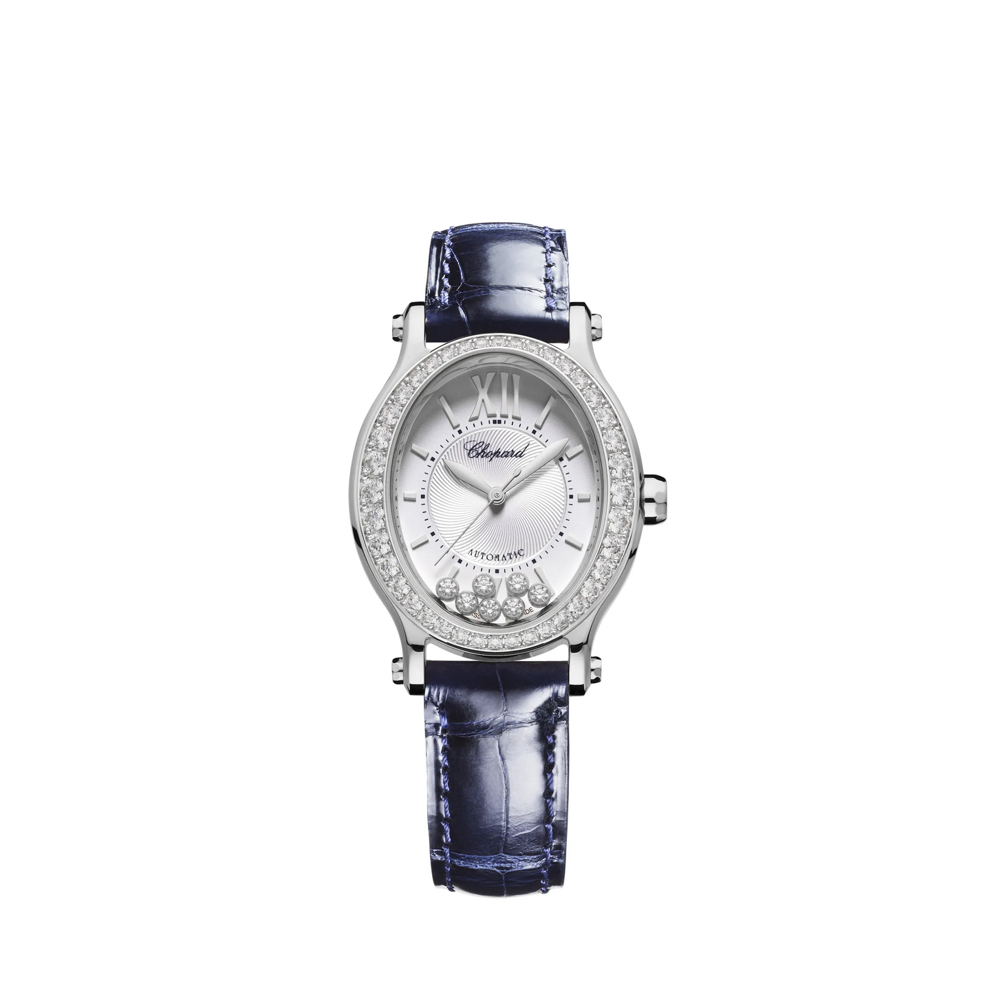 Chopard Happy Sport Stainless Steel 29 x 31 MM - Blue Alligator Strap - Diamond Bezel - White Diamond Dial - 278602-3003