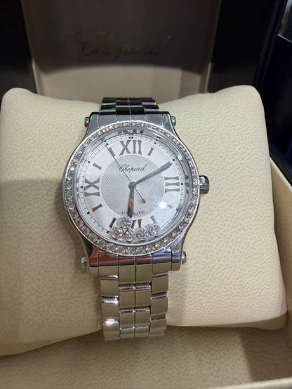 Chopard Happy Sport Stainless Steel 33 MM - Stainless Steel Bracelet - Diamomnd Bezel - White Diamond Dial - 278608-3004