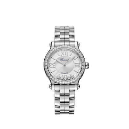 Chopard Happy Sport Stainless Steel 33 MM - Stainless Steel Bracelet - Diamond Bezel - White Diamond Dial - 278608-3004