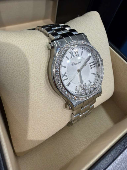 Chopard Happy Sport Stainless Steel 33 MM - Stainless Steel Bracelet - Diamomnd Bezel - White Diamond Dial - 278608-3004