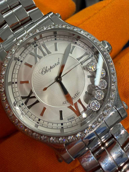 Chopard Happy Sport Stainless Steel 33 MM - Stainless Steel Bracelet - Diamomnd Bezel - White Diamond Dial - 278608-3004
