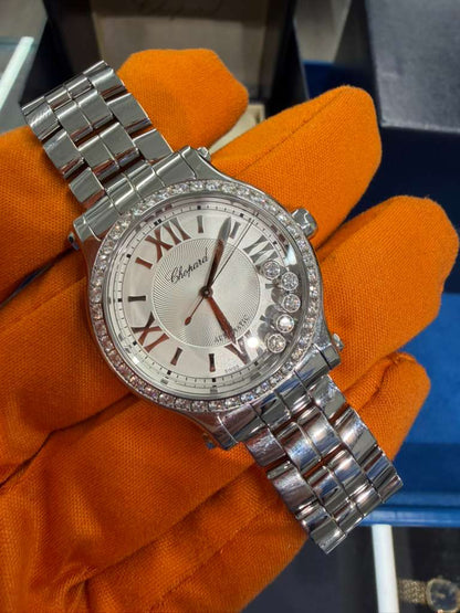 Chopard Happy Sport Stainless Steel 33 MM - Stainless Steel Bracelet - Diamomnd Bezel - White Diamond Dial - 278608-3004