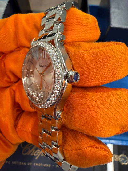 Chopard Happy Sport Stainless Steel 33 MM - Stainless Steel Bracelet - Diamomnd Bezel - White Diamond Dial - 278608-3004