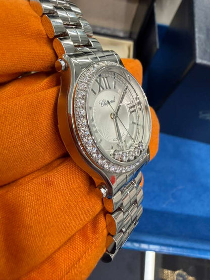 Chopard Happy Sport Stainless Steel 33 MM - Stainless Steel Bracelet - Diamomnd Bezel - White Diamond Dial - 278608-3004