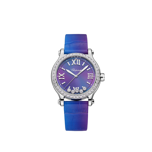 Chopard Happy Sport Stainless Steel 33 MM - Blue and Purple Alligator Strap - Diamond Bezel - Blue and Purple Diamond Dial - 278608-3006