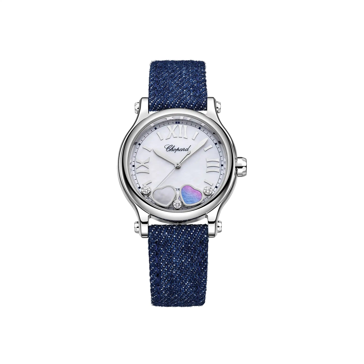 Chopard Happy Sport Happy Hearts - Stainless Steel - 33 MM - Navy Blue Denim Strap - Mother-Of-Pearl Dial - 278608-3012