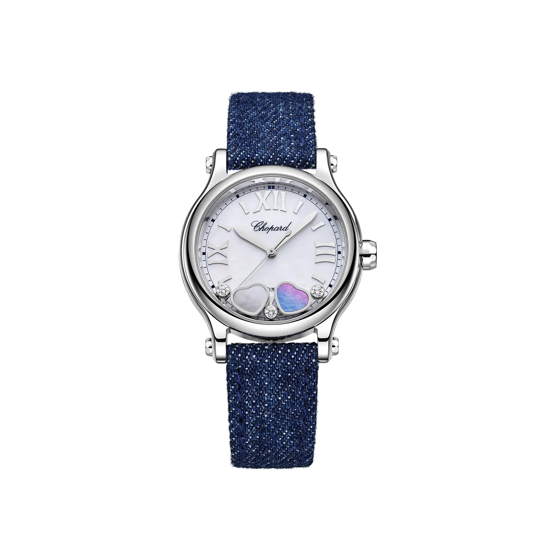 Chopard Happy Sport Happy Hearts - Stainless Steel - 33 MM - Navy Blue Denim Strap - Mother-Of-Pearl Dial - 278608-3012