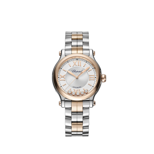 Chopard Happy Sport Stainless Steel and Rose Gold 33 MM - Stainless Steel Bracelet - White Diamond Dial - 278608-6002