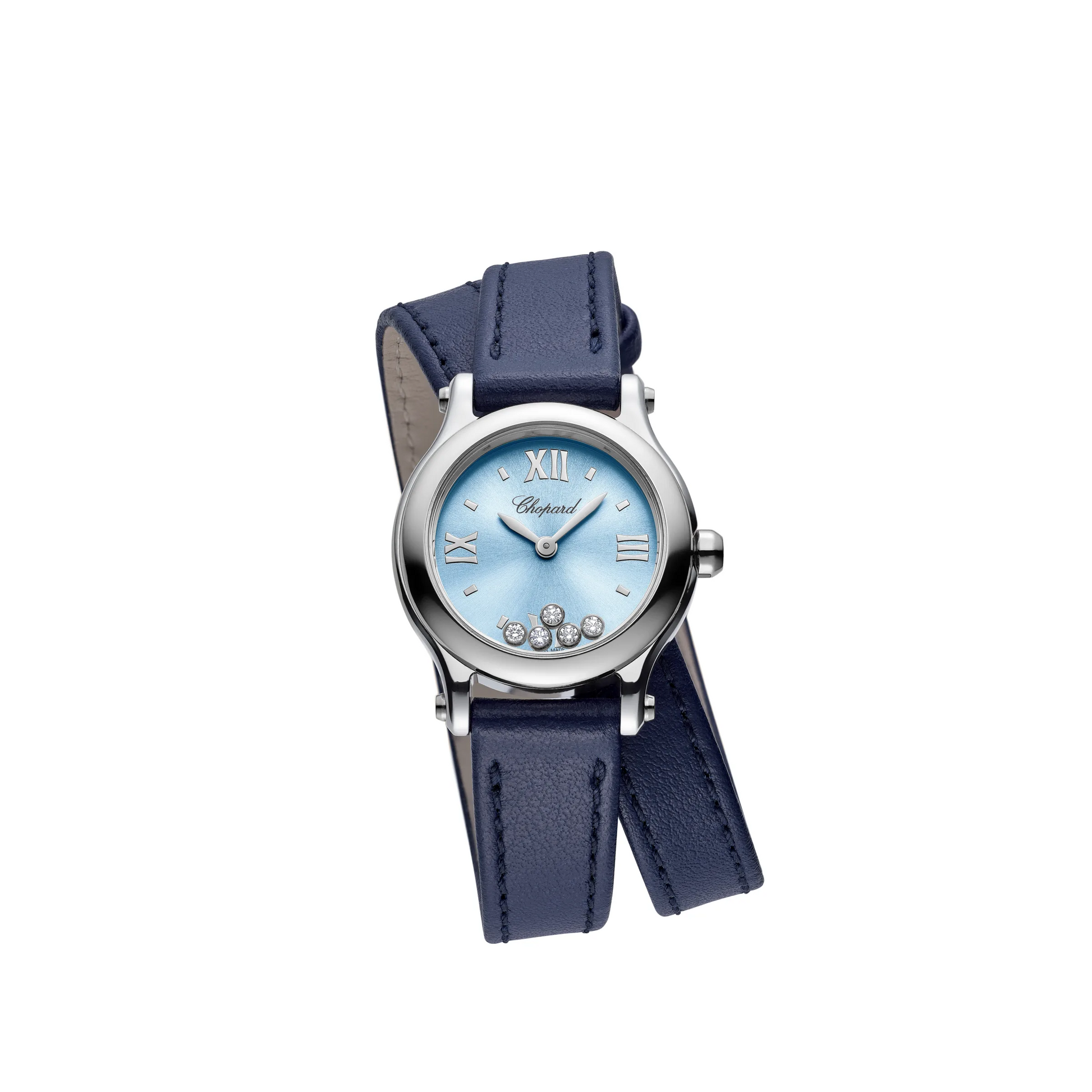 Chopard Happy Stainless Steel 25 MM - Blue Leather Strap - Light Blue Diamond Dial - 278620-3003