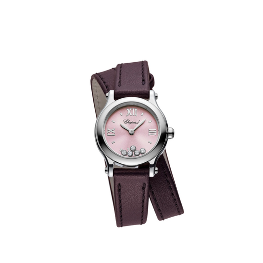 Chopard Happy Stainless Steel 25 MM - Purple Leather Strap - Purple Diamond Dial - 278620-3004