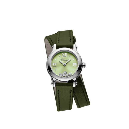 Chopard Happy Stainless Steel 25 MM - Green Leather Strap - Green Diamond Dial - 278620-3005