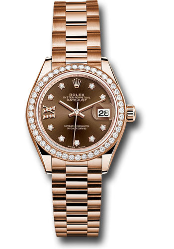 Rolex Everose Gold Datejust - 28 MM - President Bracelet - 44 Diamond Bezel - Chocolate Diamond Star Dial - 279135RBR cho9dix8dp