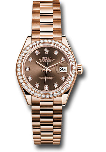 Rolex Everose Gold Datejust - 28 MM - President Bracelet - 44 Diamond Bezel - Chocolate Diamond Dial - 279135RBR chodp