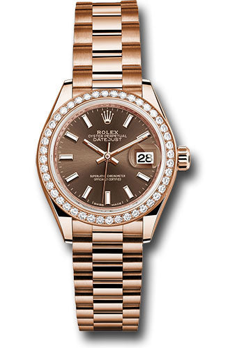 Rolex Everose Gold Datejust - 28 MM - President Bracelet - 44 Diamond Bezel - Chocolate Index Dial - 279135RBR choip