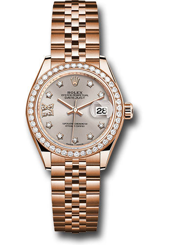 Rolex Everose Gold Datejust - 28 MM - Jubilee Bracelet - 44 Diamond Bezel - Silver Sundust Diamond Star Dial - 279135RBR s9dix8dj