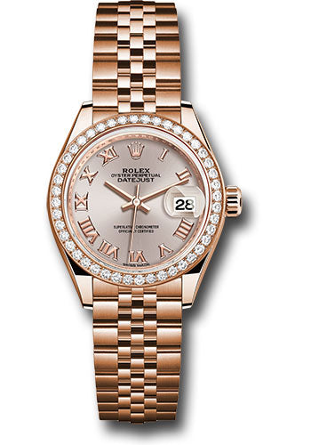 Rolex Everose Gold Datejust - 28 MM - Jubilee Bracelet - 44 Diamond Bezel - Sundust Roman Dial - 279135RBR srj