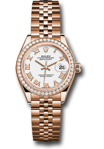 Rolex Everose Gold Datejust - 28 MM - Jubilee Bracelet - 44 Diamond Bezel - White Roman Dial - 279135RBR wrj