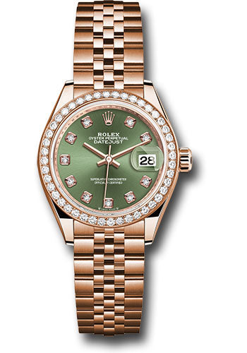 Rolex Everose Gold Datejust - 28 MM - Jubilee Bracelet - 44 Diamond Bezel - Olive Green Diamond 6 Dial - 279135rbr ogdj