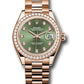 Rolex Everose Gold Datejust - 28 MM - President Bracelet - 44 Diamond Bezel - Olive Green Diamond 6 Dial -  279135rbr ogdp