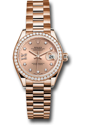 Rolex Everose Gold Datejust - 28 MM - President Bracelet - 44 Diamond Bezel - Rosé Star Diamond Roman 9 Dial - 279135rbr rs9dix8dp