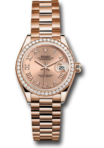 Rolex Everose Gold Datejust - 28 MM - President Bracelet - 44 Diamond Bezel - Rosé Roman Dial - 279135rbr rsrp