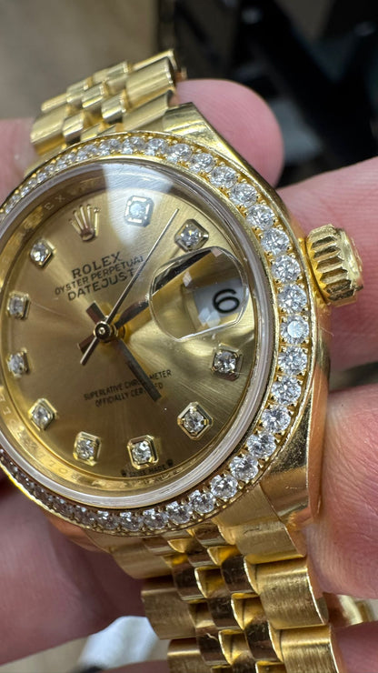 Rolex Lady-Datejust Yellow Gold- 28 MM - President Bracelet - Diamond Bezel - Champagne Diamond Dial - 279138RBR-0023