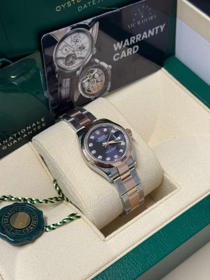 Rolex Lady-Datejust - 28 MM - Oystersteel and Rose Gold - Oyster Bracelet - Smooth Bezel - Purple Diamond Dial - 279161-0016